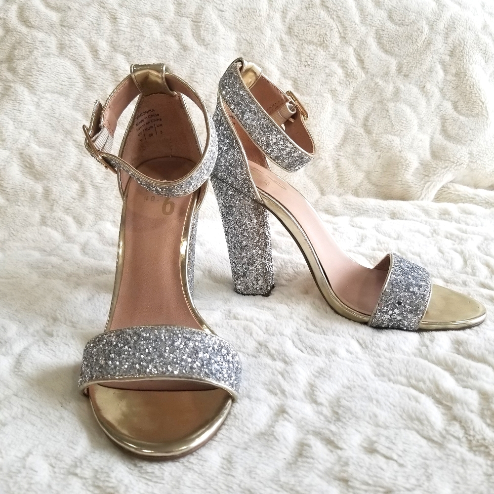 Mix No. 6 Varonika Silver Glitter Sandal Heels